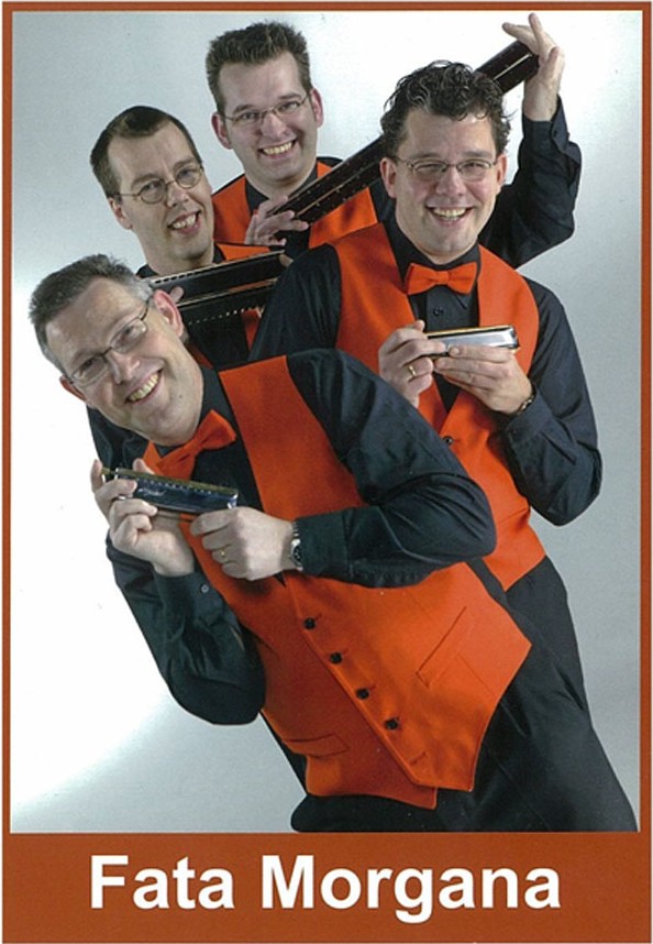 The Dutch harmonica quartet Fata Morgana in orange waistcoats